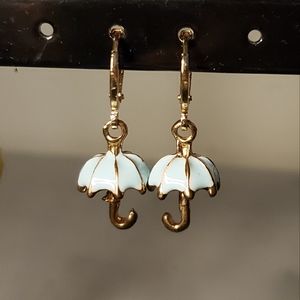 Blue umbrella gold huggies hoop